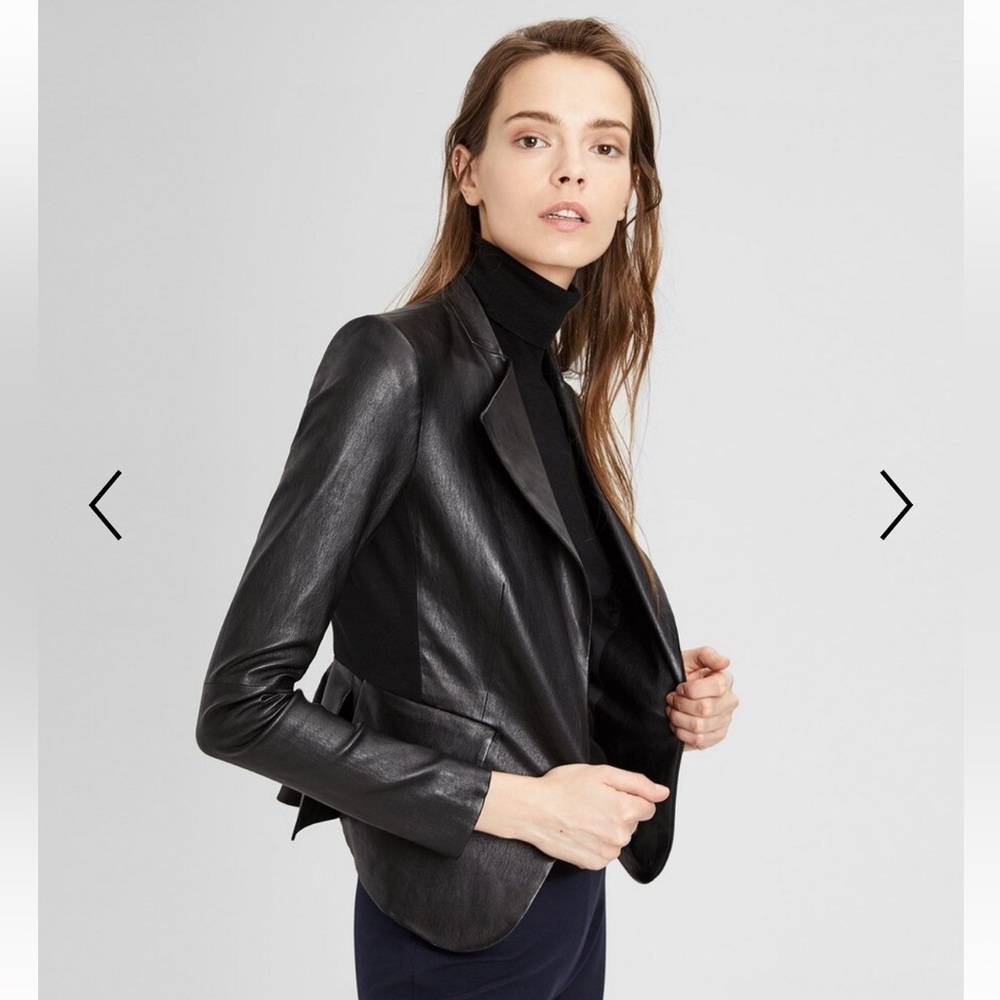 Theory Bristol Black Leather Peplum Blazer Jacket S